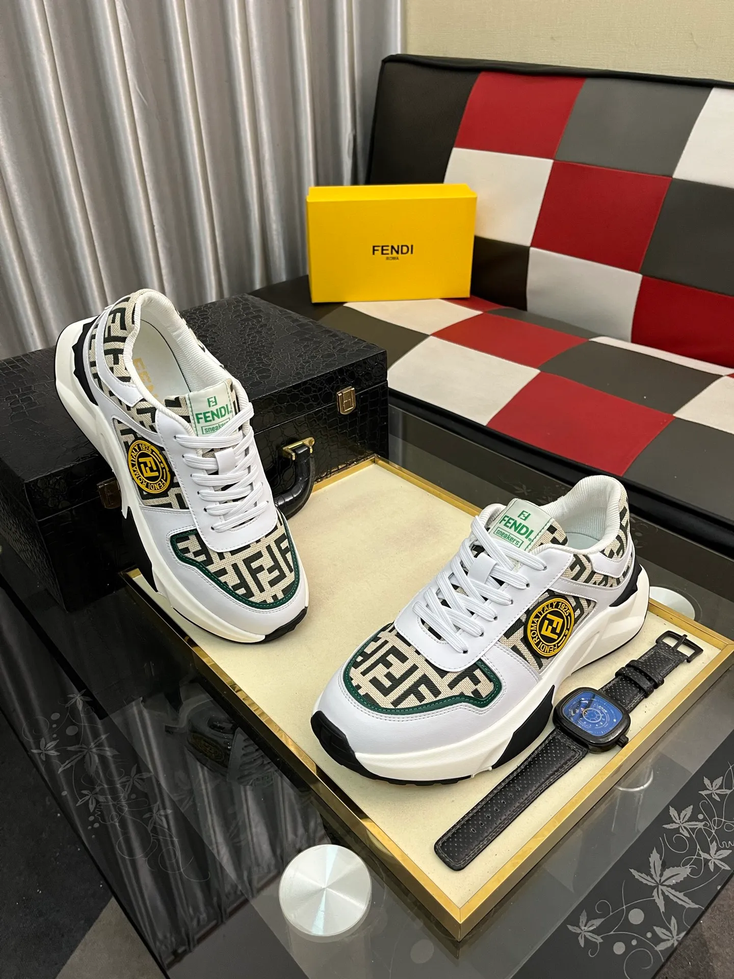 Men's shoes 💰458⌚️⌚️【FENDI】original quality.~ Unique modern style sneakers. 🏃A must-have casual shoe for trendy men😍😍 Original brand imported from Italy, imported original leather, sheep lining (refuses to discolor and grind feet) Sole: Original sole provided by the original factory, French lazy style design ⚠️Fit to the feet, original quality, super comfortable original sole. Just like shooting the real thing 🎬The real thing is better Code number: 38-444️⃣Colors available